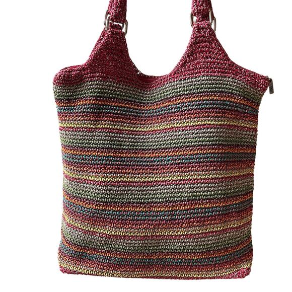 The Sak Red Green Blue Rainbow Stripe Handbag Purse Tote Beach Bag - Picture 1 of 13